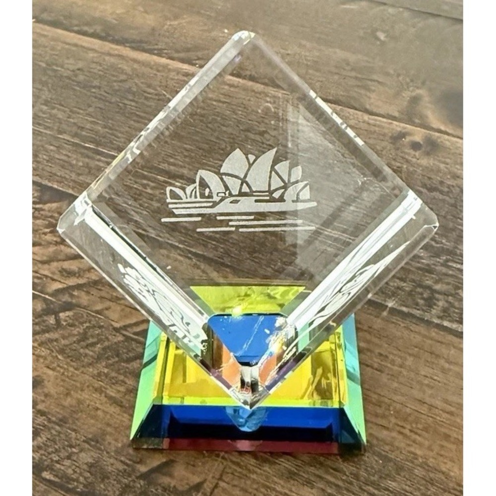 Laser Etched Glass Paperweight 3" Sydney Opera House Kangaroo Koala Keepsake